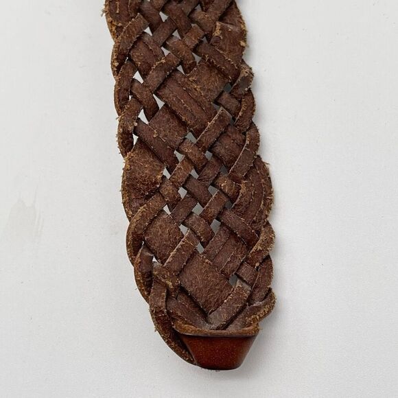 FOSSIL Belt Men’s Large Brown Genuine Leather Braided Waistband Made in China - Picture 7 of 15